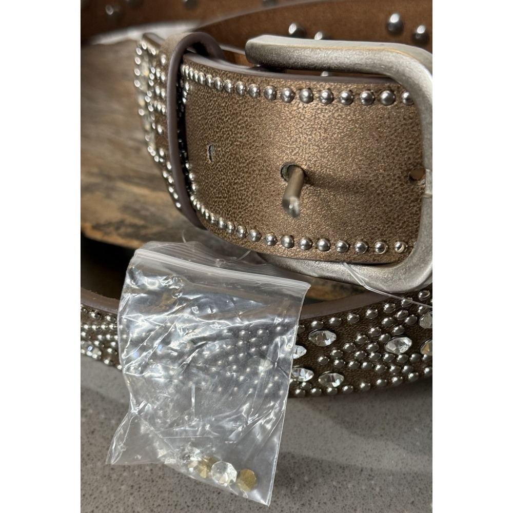 NEW Shyanne Women's Western Metallic Brown Leather Belt Rhinestones Size M/L - Picture 5 of 8